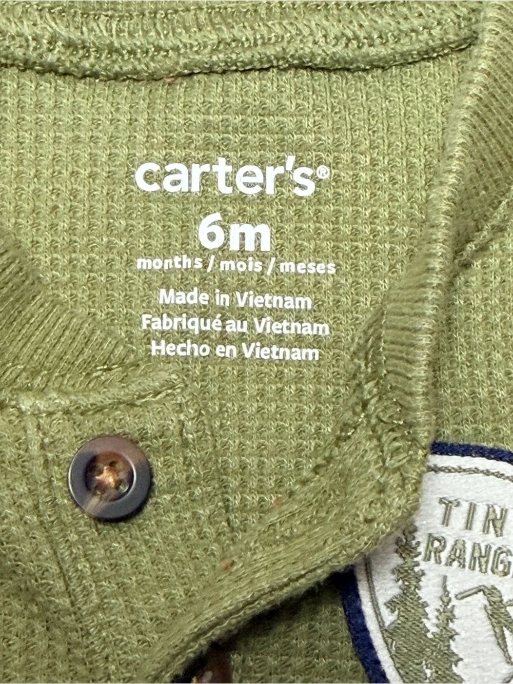 Carter's Waffle Knit Patch Romper Okie Dokie Blue Patch Ribbed Romper- 6 M